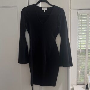Milly Black V‑Neck Bell Sleeve Bodycon Dress